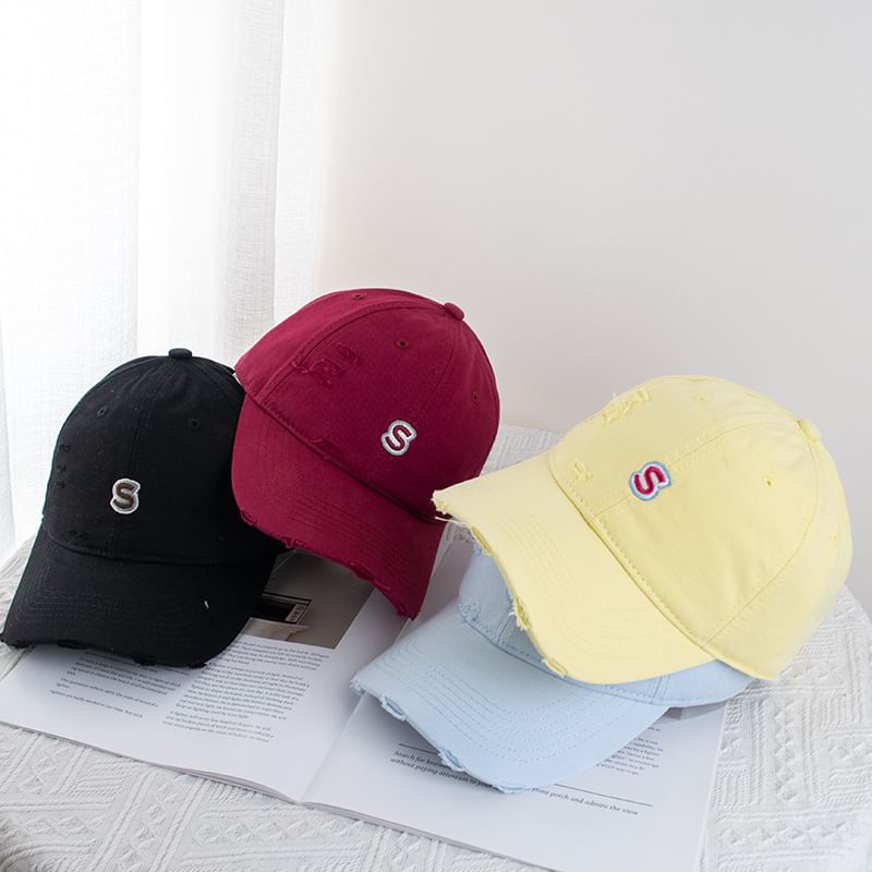 Cap Letter Baseball Distressed Embroidered