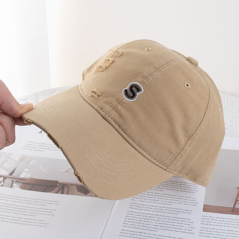 Cap Letter Baseball Distressed Embroidered