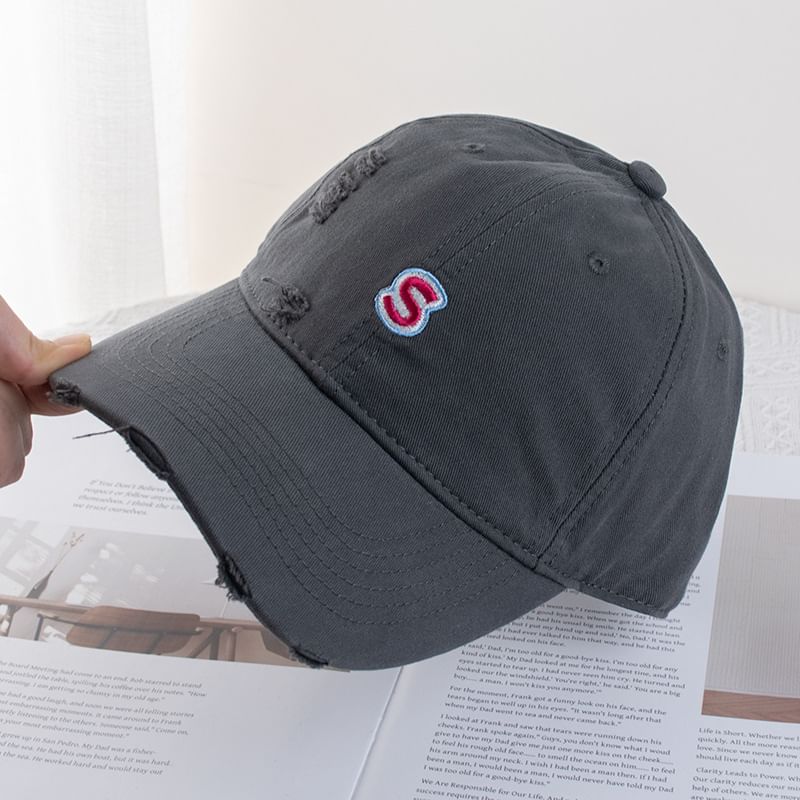 Cap Letter Baseball Distressed Embroidered