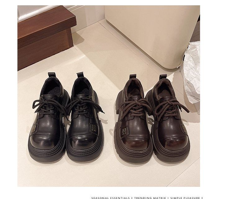 Platform Shoes Lace-Up Leather Plain Faux