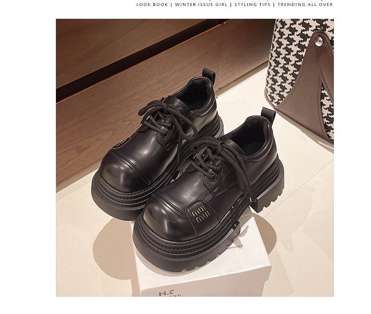 Platform Shoes Lace-Up Leather Plain Faux