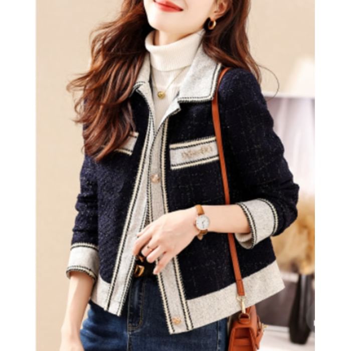 Collared Two Tone Tweed Button Jacket