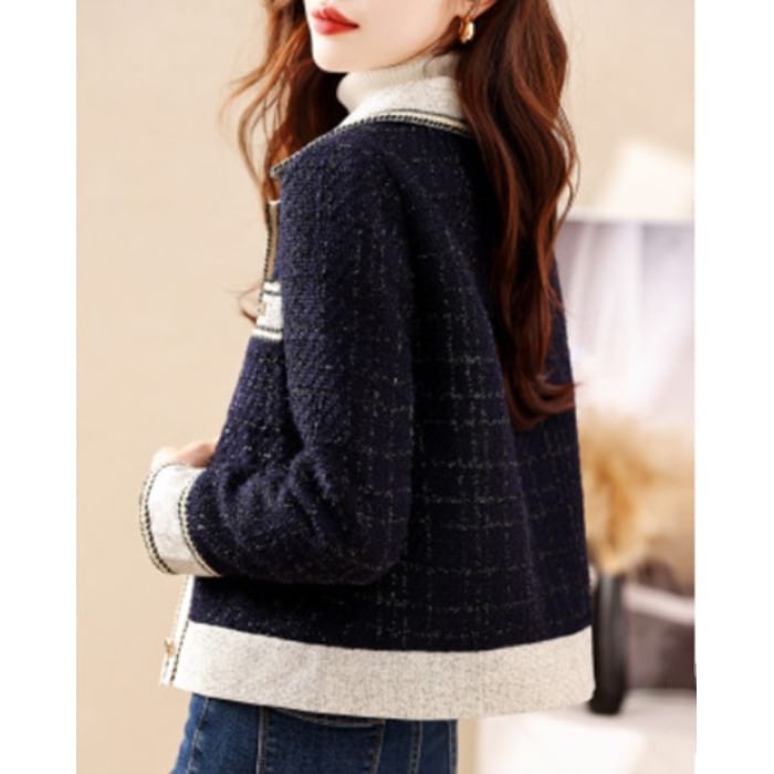 Collared Two Tone Tweed Button Jacket