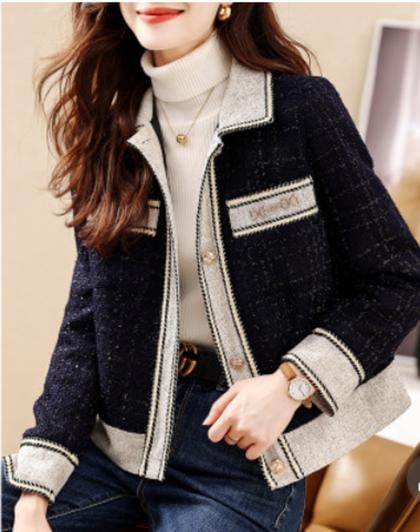 Collared Two Tone Tweed Button Jacket