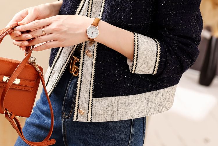 Collared Two Tone Tweed Button Jacket