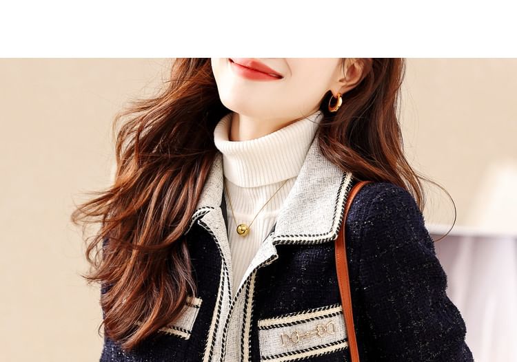 Collared Two Tone Tweed Button Jacket