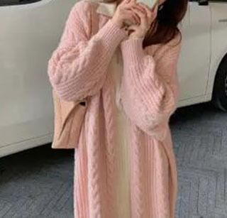 Oversized Open Front Cable Knit Long Cardigan
