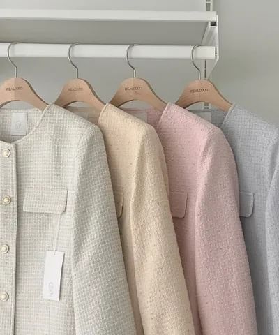 Crew Neck Button-Up Plain Tweed Crop Jacket