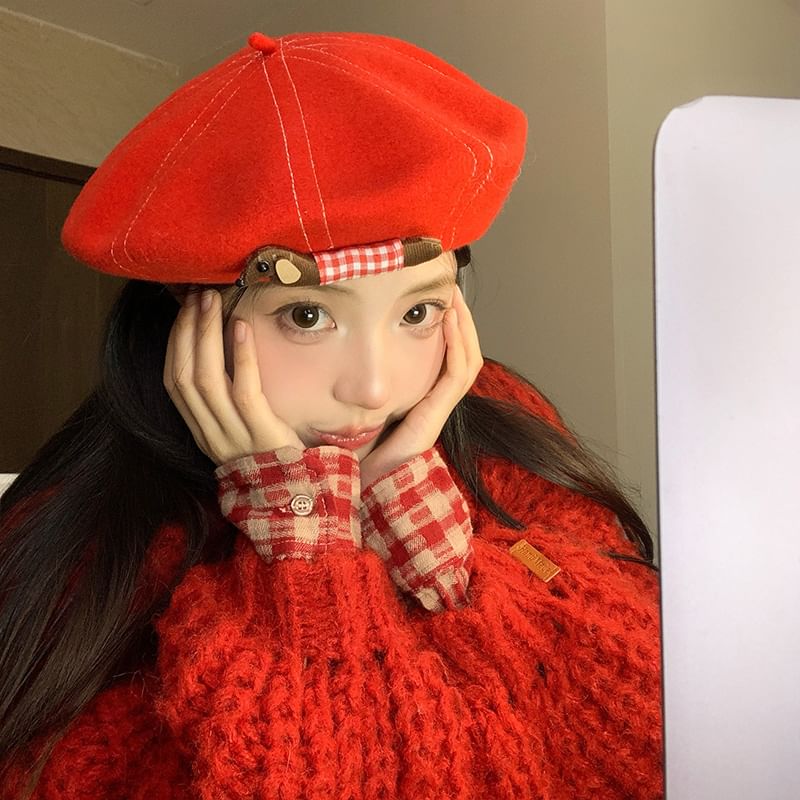 Dog Contrast Stitched Beret