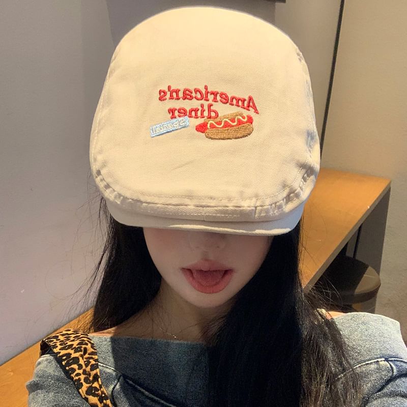 Lettering Embroidered Flat Cap