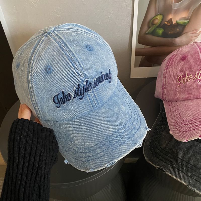 Lettering Embroidered Distressed Baseball Cap