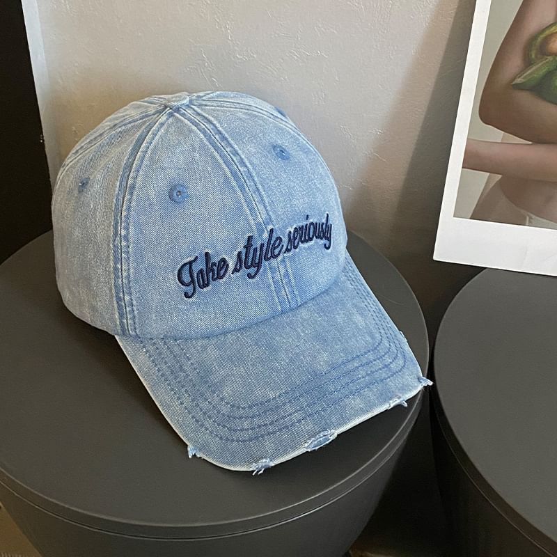 Lettering Embroidered Distressed Baseball Cap