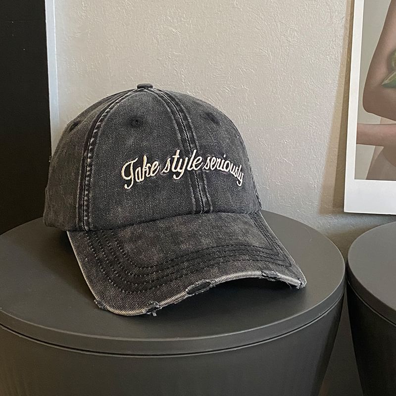 Lettering Embroidered Distressed Baseball Cap