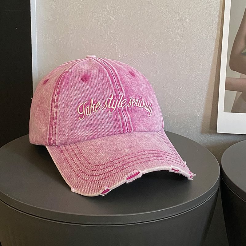 Lettering Embroidered Distressed Baseball Cap