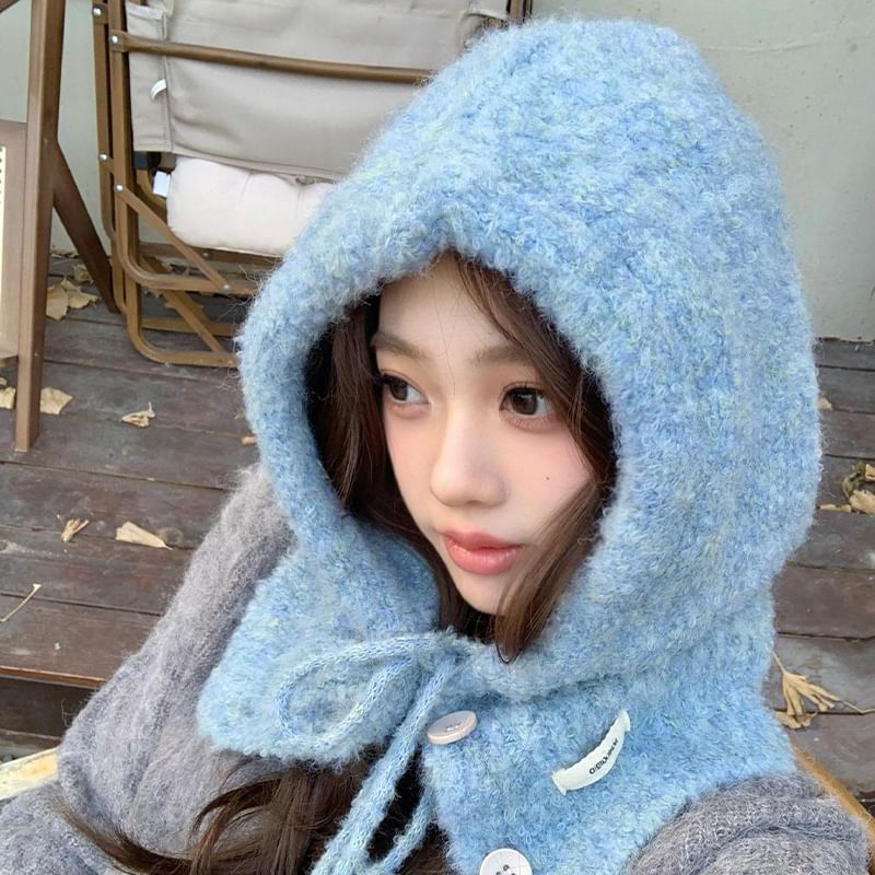 Plain Buttoned Balaclava Knit