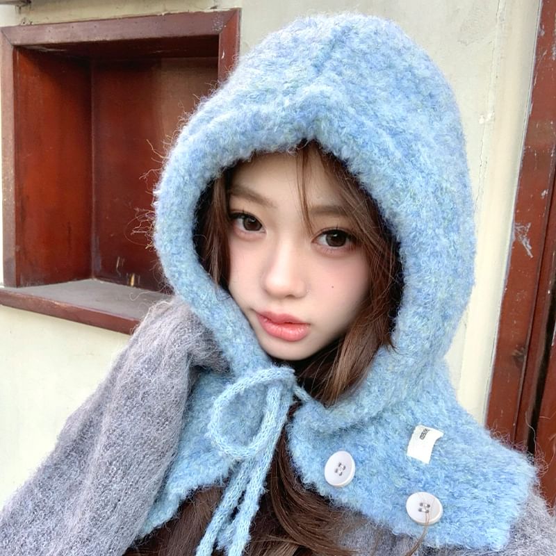 Plain Buttoned Balaclava Knit