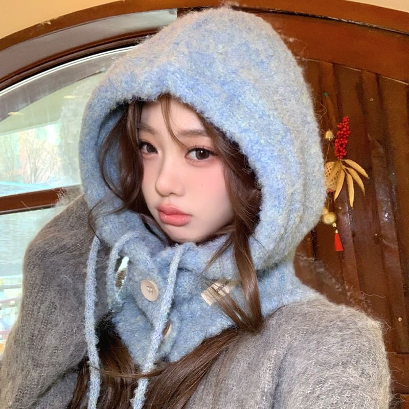 Plain Buttoned Balaclava Knit