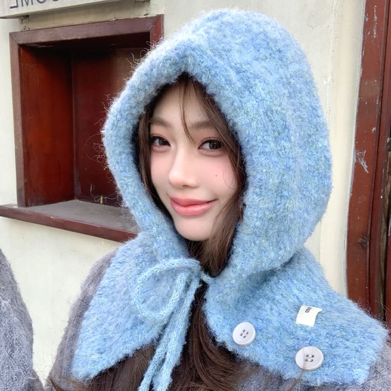 Plain Buttoned Balaclava Knit