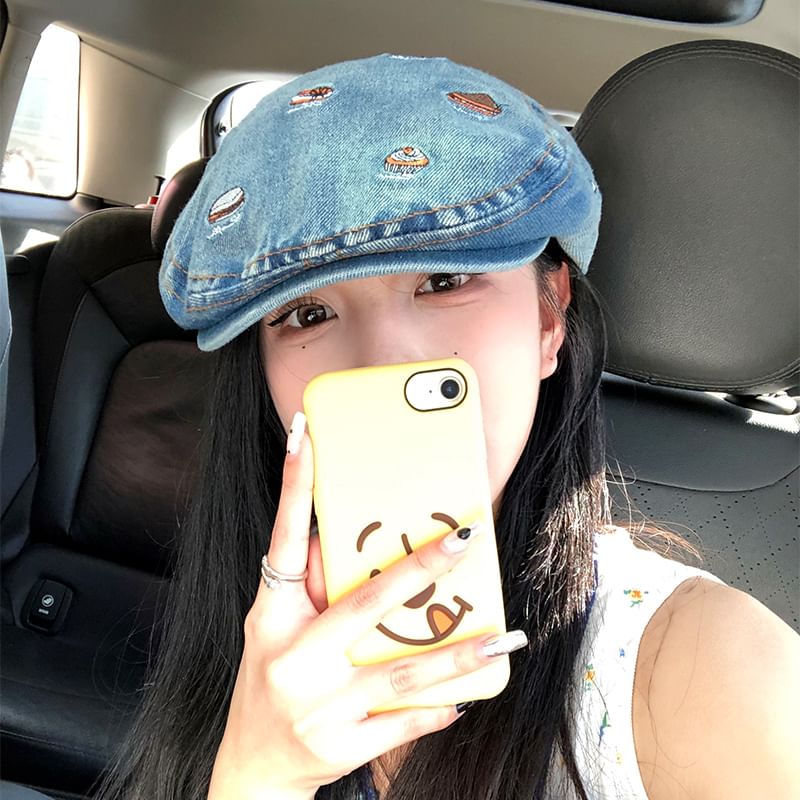 Food Cap Embroidered Denim Flat