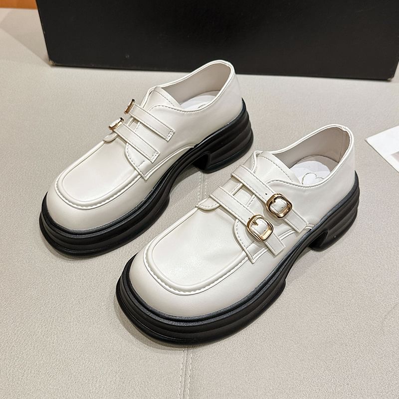 Loafers Leather Buckled Platform Faux
