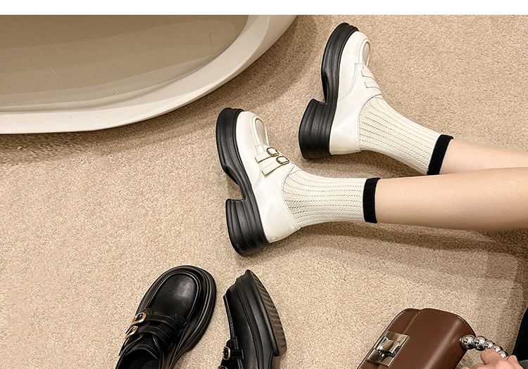 Loafers Leather Buckled Platform Faux