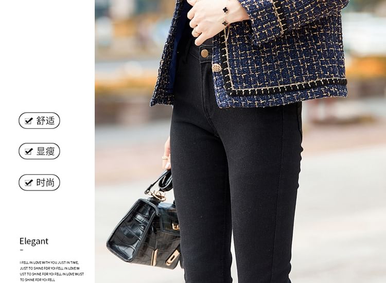 Round Neck Plaid Tweed Button Cropped Jacket