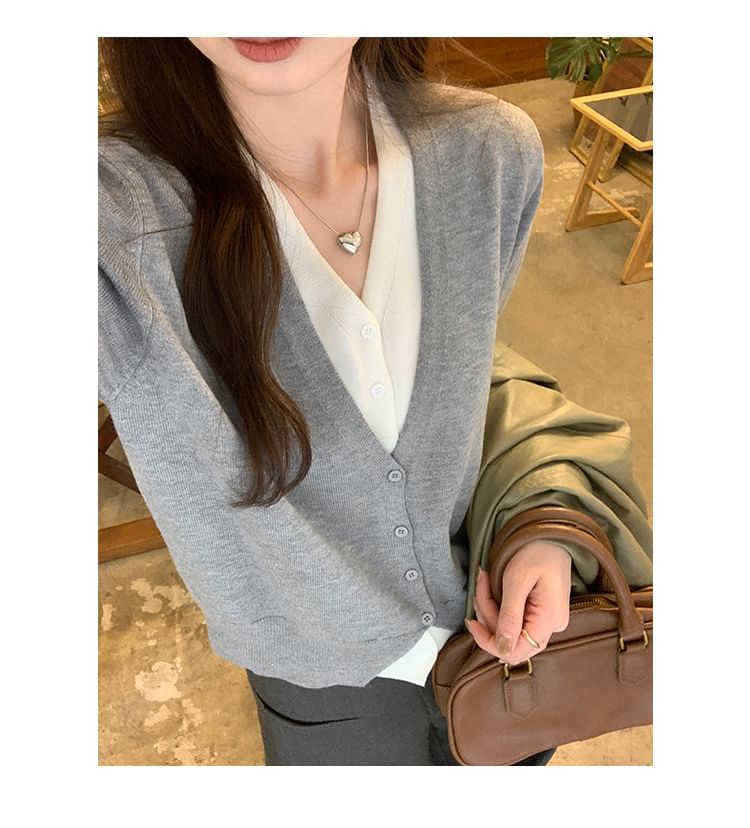 Mock Two-Piece V-Neck Cardigan