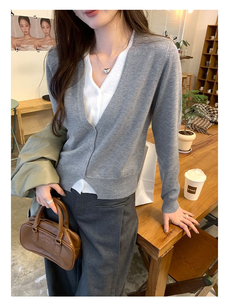 Mock Two-Piece V-Neck Cardigan