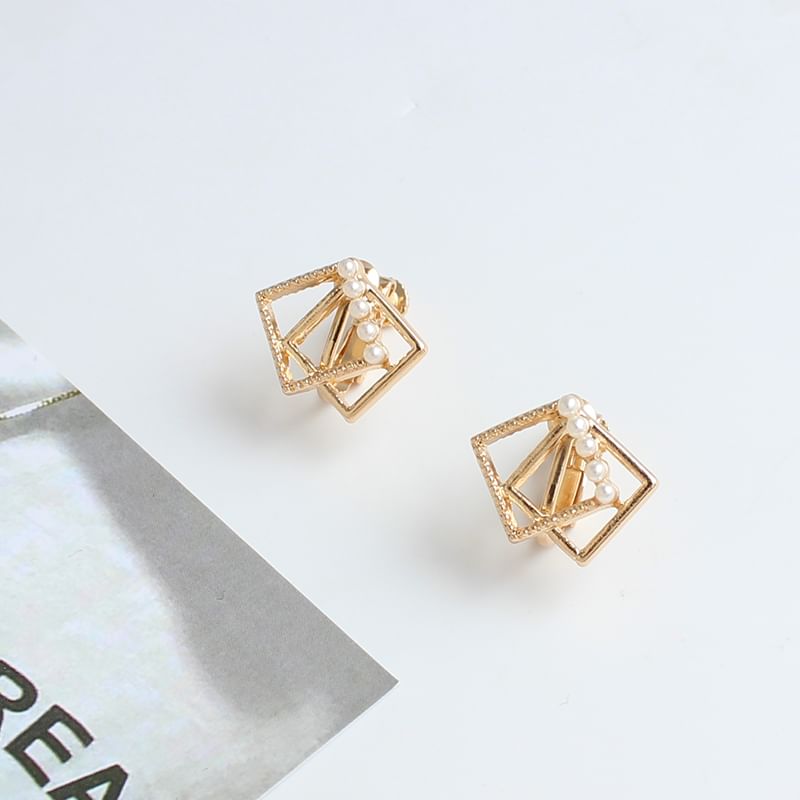 Faux Pearl Stud Square Earring