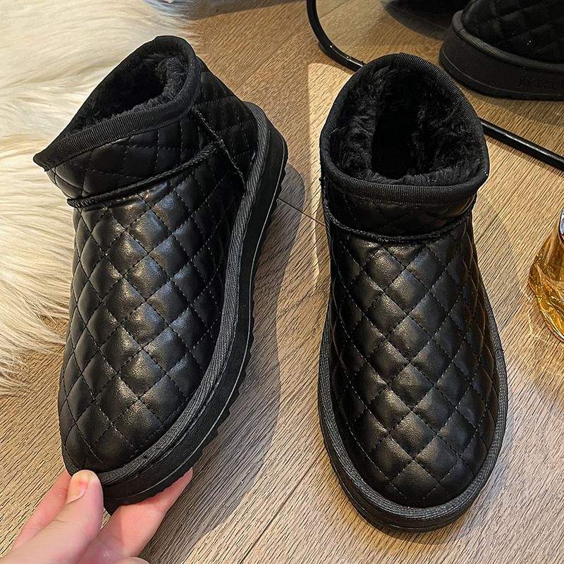 Platform Quilted Fleece-Lined Faux Leather Ankle Snow Boots