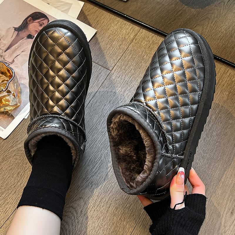 Platform Quilted Fleece-Lined Faux Leather Ankle Snow Boots