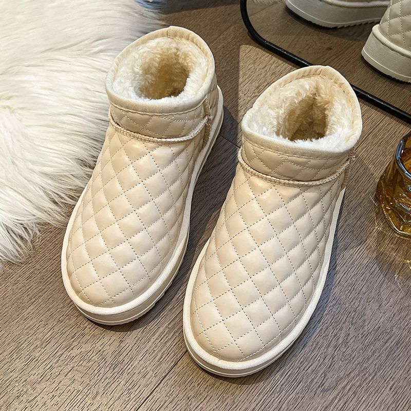 Platform Quilted Fleece-Lined Faux Leather Ankle Snow Boots