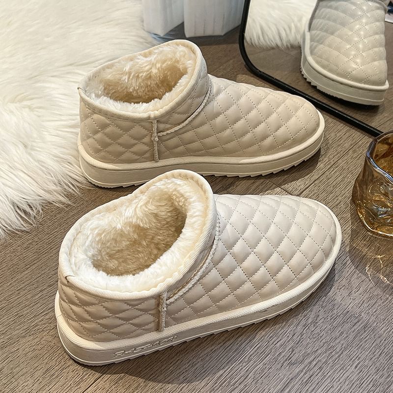 Platform Quilted Fleece-Lined Faux Leather Ankle Snow Boots
