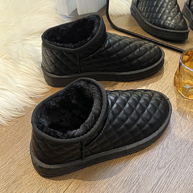 Platform Quilted Fleece-Lined Faux Leather Ankle Snow Boots