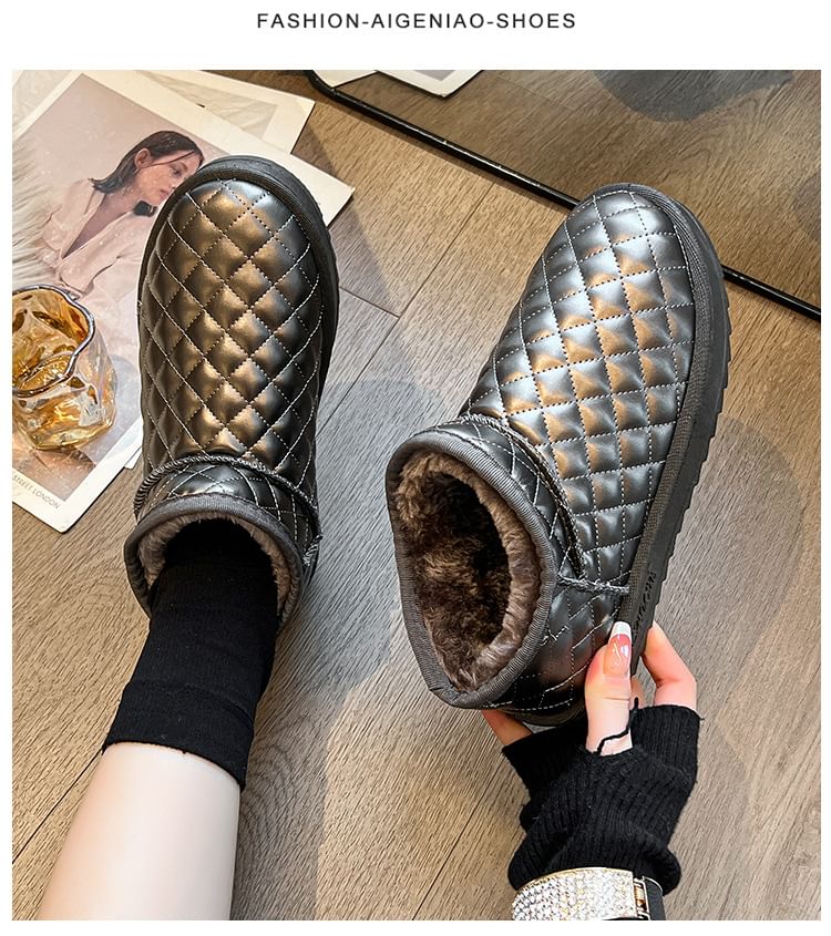 Platform Quilted Fleece-Lined Faux Leather Ankle Snow Boots