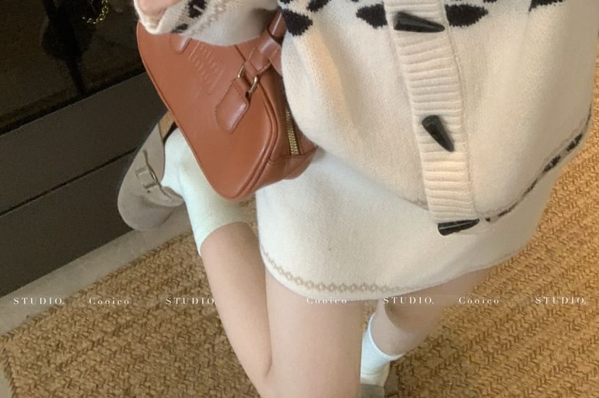 Crewneck Jacquard Cardigan and Mini Skirt Set