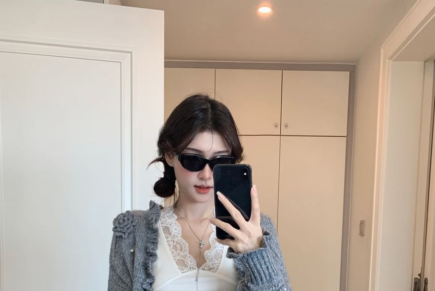 Plain Cardigan and V-Neck Crop Tank Top Set