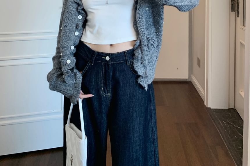 Plain Cardigan and V-Neck Crop Tank Top Set