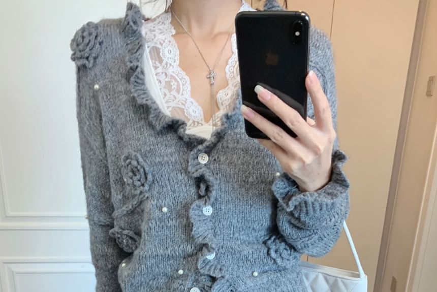 Plain Cardigan and V-Neck Crop Tank Top Set