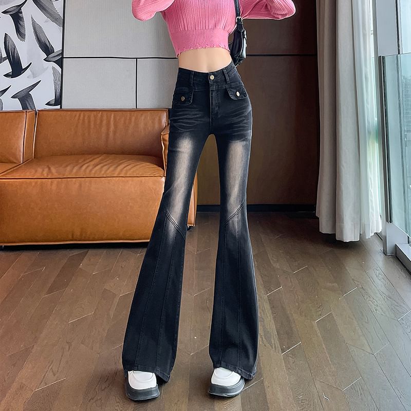 Flared Washed High Jeans (Various Designs) Rise