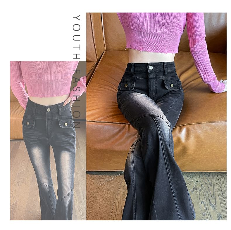 Flared Washed High Jeans (Various Designs) Rise