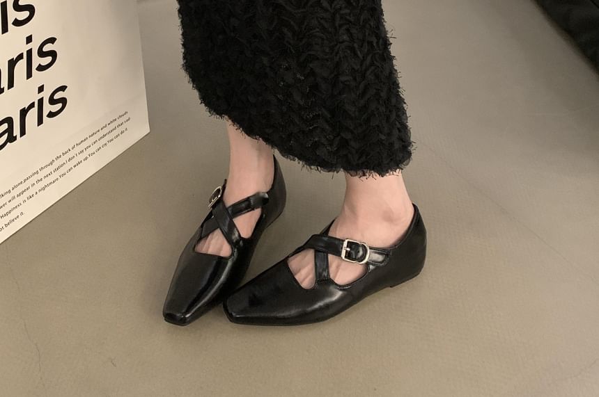 Square Hidden Cross Toe Wedge Mary Jane Pumps Criss