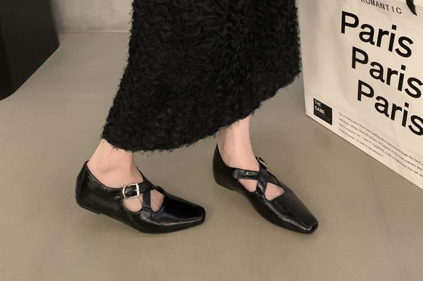 Square Hidden Cross Toe Wedge Mary Jane Pumps Criss