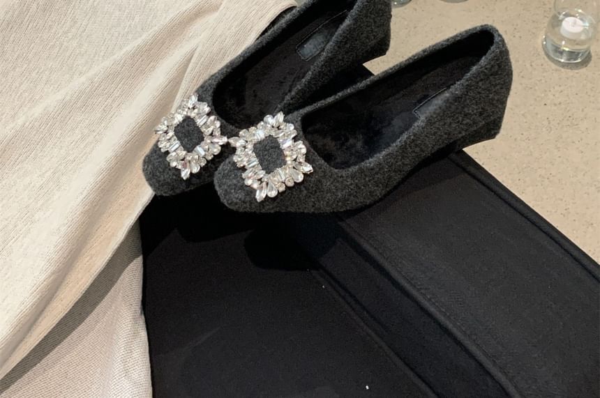 Buckle Block Square Toe Pumps Rhinestone Heel
