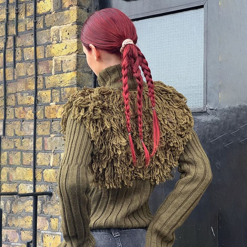 Mock Neck Fringe Panel Zip Front Cardigan