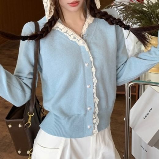 Hooded Lace Trim Cardigan