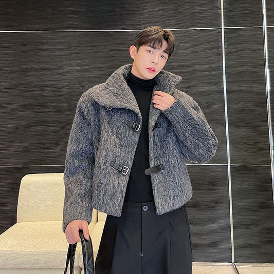 Stand Collar Buckled Woolen Coat