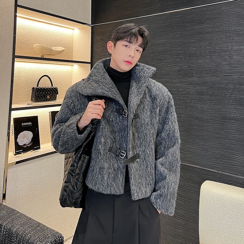 Stand Collar Buckled Woolen Coat