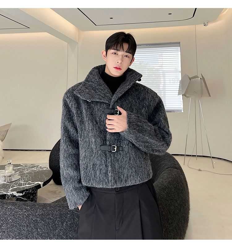 Stand Collar Buckled Woolen Coat