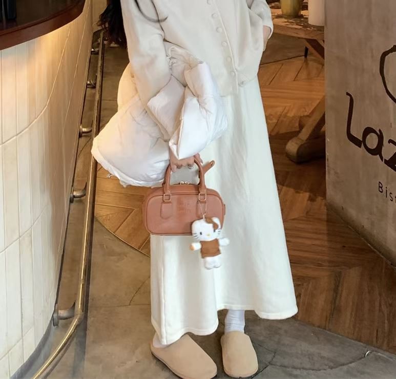 Stand Collar Cardigan & High-Rise Knit Skirt & Puffer Vest Set